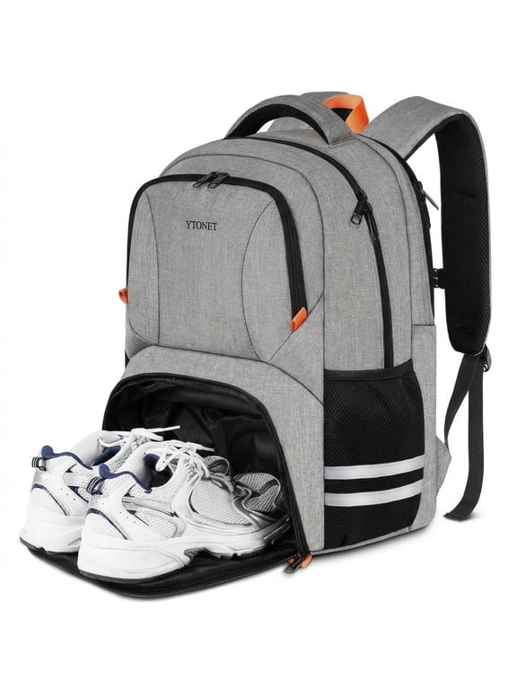 Travel Backpack for Men & Women, Water-Resistant Sports Backpack with Shoe Compartment, Fits 15.6-inch Laptop – Ideal for Workouts, Camping, Hiking, Gray