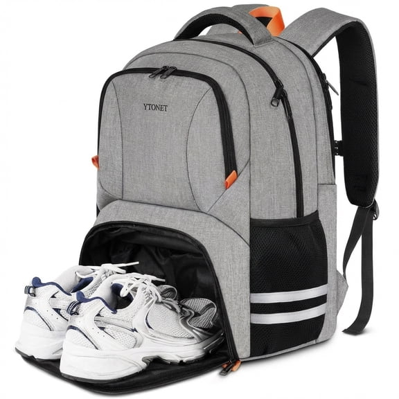 Ytonet Travel Backpack for Men & Women, Water-Resistant Sports Backpack with Shoe Compartment, Fits 15.6-inch Laptop – Ideal for Workouts, Camping, Hiking, Gray