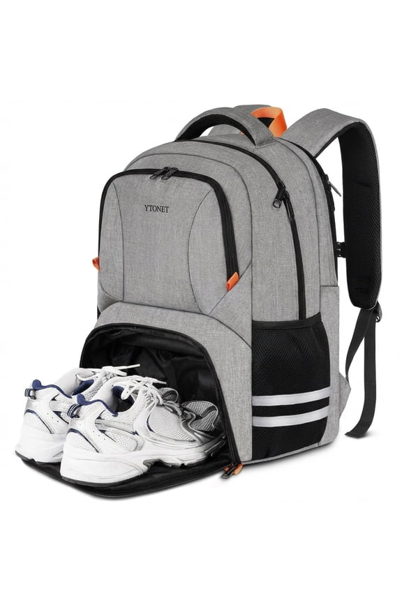 Travel Backpack for Men & Women, Water-Resistant Sports Backpack with Shoe Compartment, Fits 15.6-inch Laptop – Ideal for Workouts, Camping, Hiking, Gray