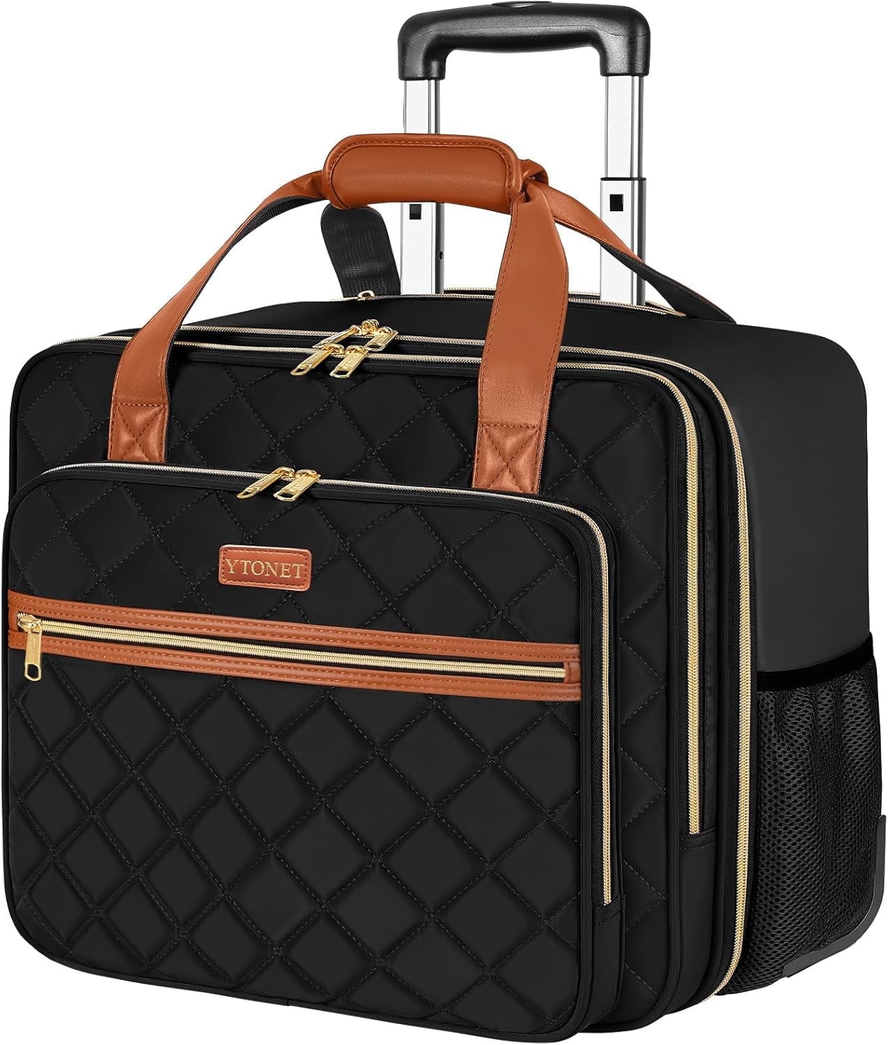 Ytonet Rolling Laptop Bag, 17.3 Inch Rolling Briefcase for Women Men, Water Resistant Computer Bag with Wheels, Black Brown