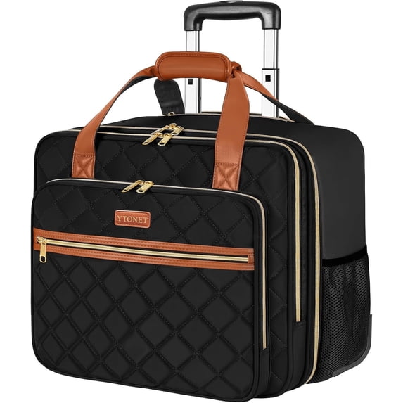 Ytonet Rolling Laptop Bag, 17.3 Inch Rolling Briefcase for Women Men, Water Resistant Computer Bag with Wheels, Black Brown