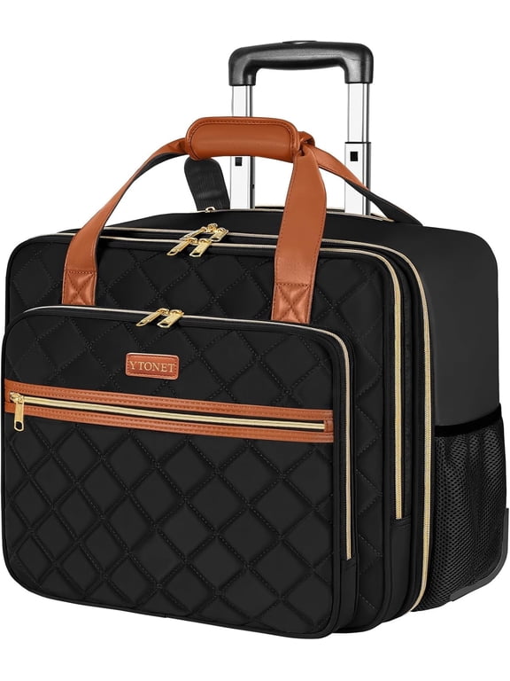Rolling Laptop Bag, 17.3 Inch Rolling Briefcase for Women Men, Water Resistant Computer Bag with Wheels, Black Brown