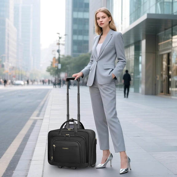 Ytonet Rolling Laptop Bag Women 17.3 Inch Briefcase with Cup Holder Insulated Waterproof Pocket TSA Carry On Luggage Teacher Work Travel Black