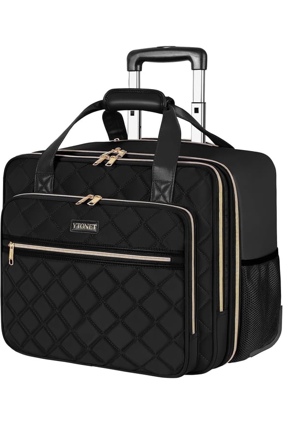 Rolling Laptop Bag for Women, 17.3 inch Briefcase on Wheels for Men and Women, Black