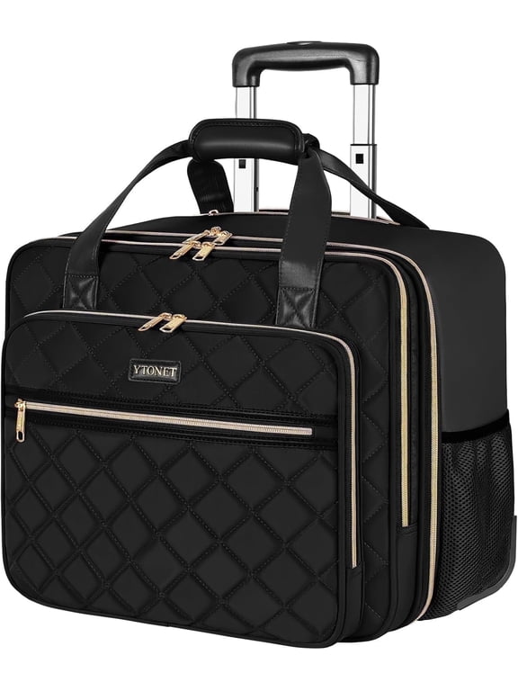 Rolling Laptop Bag for Women, 17.3 inch Briefcase on Wheels for Men and Women, Black