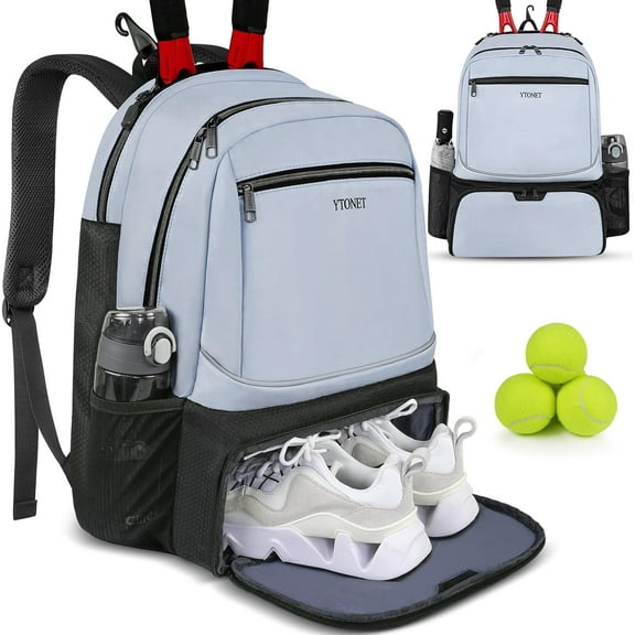 Ytonet Tennis Backpack Sport Bag with with Insulated Pocket and Shoe Compartment for Men Women, Fits for 2 Rackets, Blue
