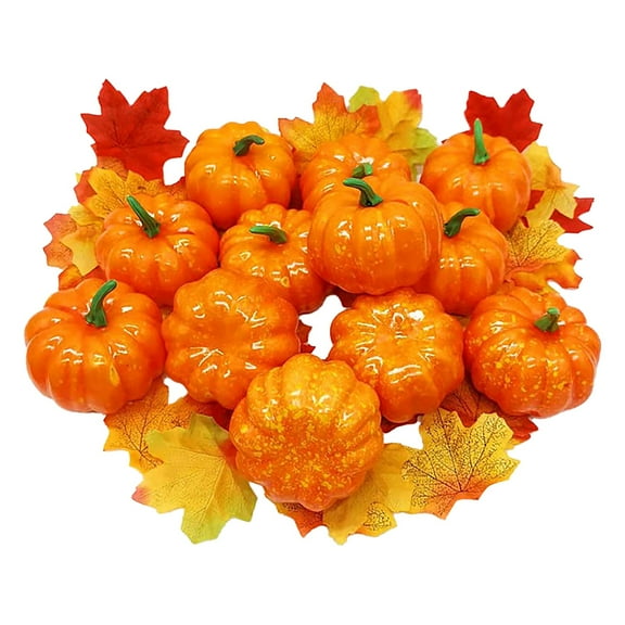 Yttmshdga Artificial Pumpkins Set Plastic Pumpkins With Fall LeavesCarvable DIY Small Craft Pumpkins Decor For Thanksgiving Halloween Home Fall Porch Table Decor Fake pumpkin