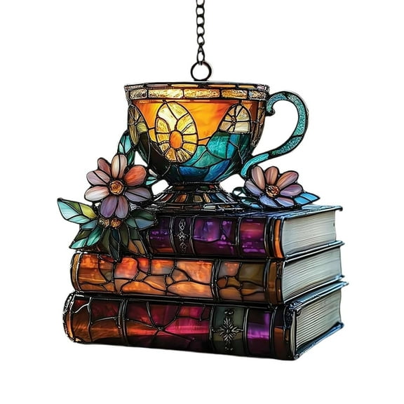 Yttmshdga Book Ornament Book Lovers Acrylic Coffee Mug Book Ornaments For Christmas Tree 2D Falt Tea Cup Stacked Book Hanging Ornaments Book Themed Present Ideas For Women Household pendant