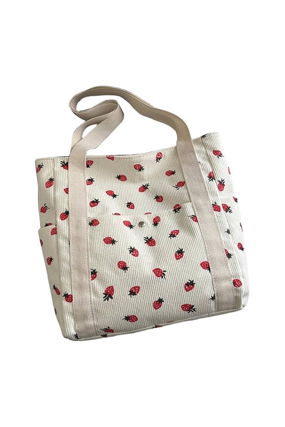 Strawberry Bag Large Capacity Corduroy Tote Bag With Zip And Multi Pockets Cute Strawberry Purse With Handle For Women School Travel