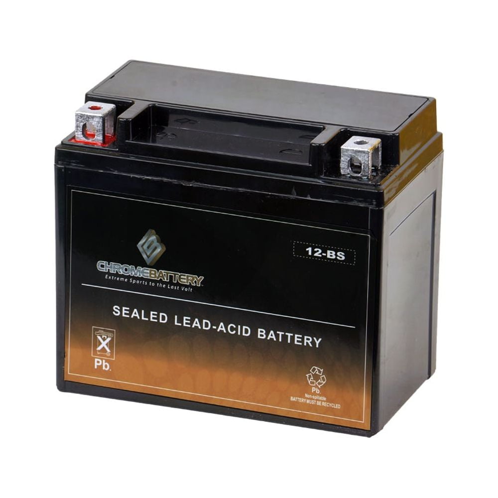 Chrome Battery Ytx12-bs High Performance - Maintenance Free - Sealed AGM Motorcycle Battery