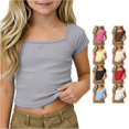 thumbnail image 1 of Ytxxxx Girls Ribbed Knit Crop Top Short Sleeve Square Neck Raglan Basic Shirt Grey 4-5 Years, 1 of 7