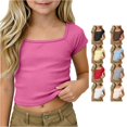 thumbnail image 1 of Ytxxxx Girls Ribbed Knit Crop Top Short Sleeve Square Neck Raglan Basic Shirt Hot Pink 7-8 Years, 1 of 7