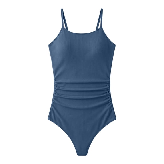 Ytxxxx Girls Solid Color Adjustable Straps One-Piece Swimsuit Blue 9-10 Years