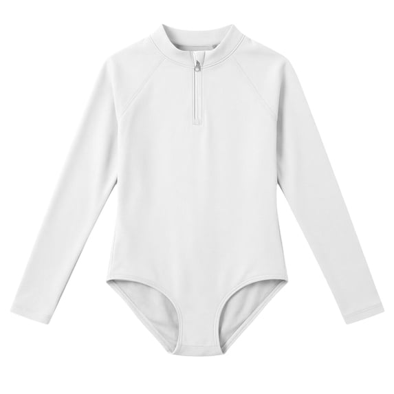 Ytxxxx Girls Zip-Up Solid Color Quick Dry One-Piece Swimsuits White 7-8 Years