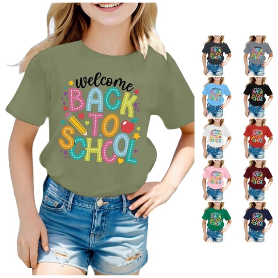 Ytxxxx Kids Back To School Graphic Short Sleeve Round Neck Tee Light Green 10-11 Years