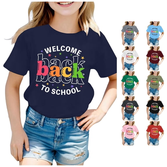 Ytxxxx Kids Back To School Graphic Short Sleeve Round Neck Tee Navy 8-9 Years