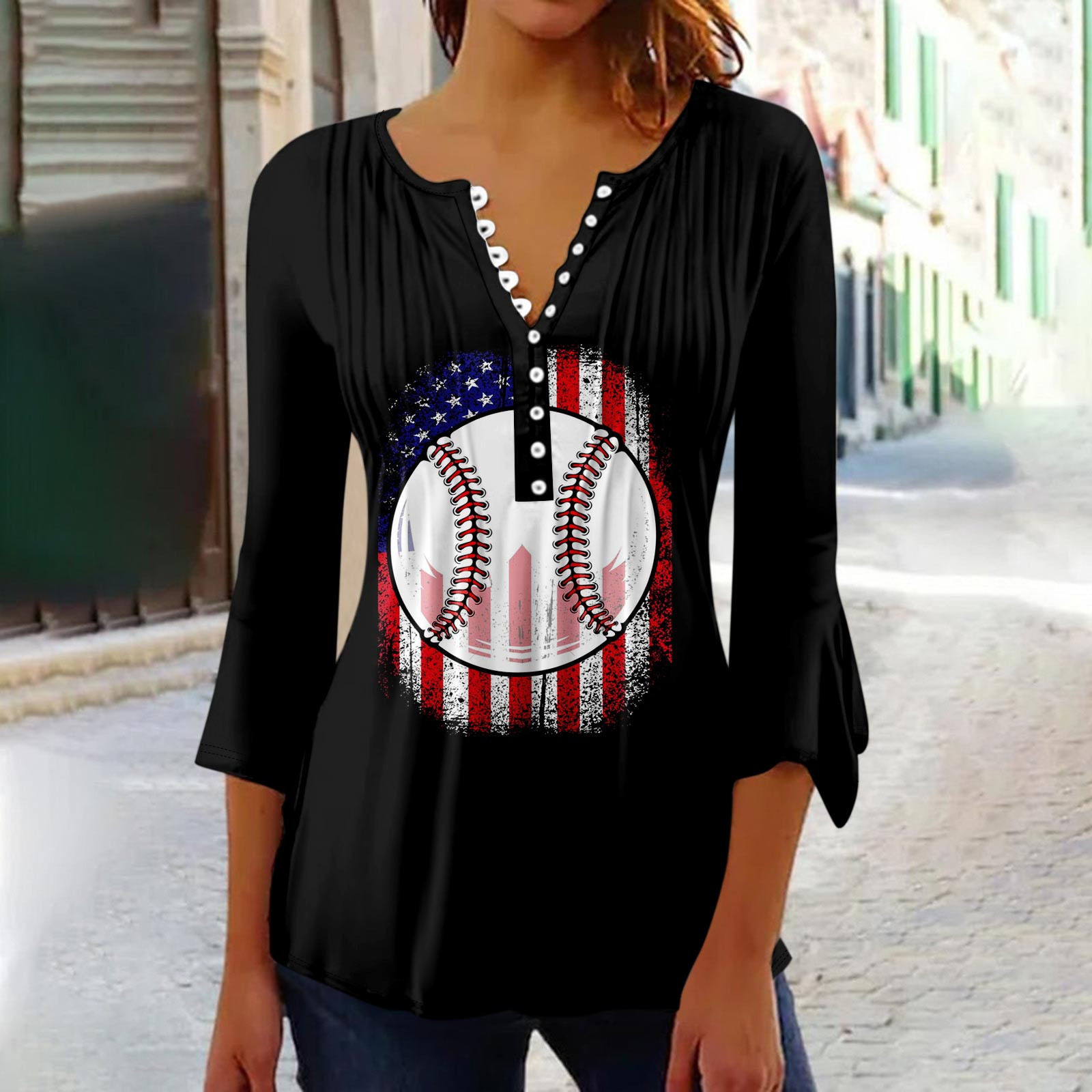 Yu Cheng Block Tunic Tops for Women Independence Day Crewneck Casual ...