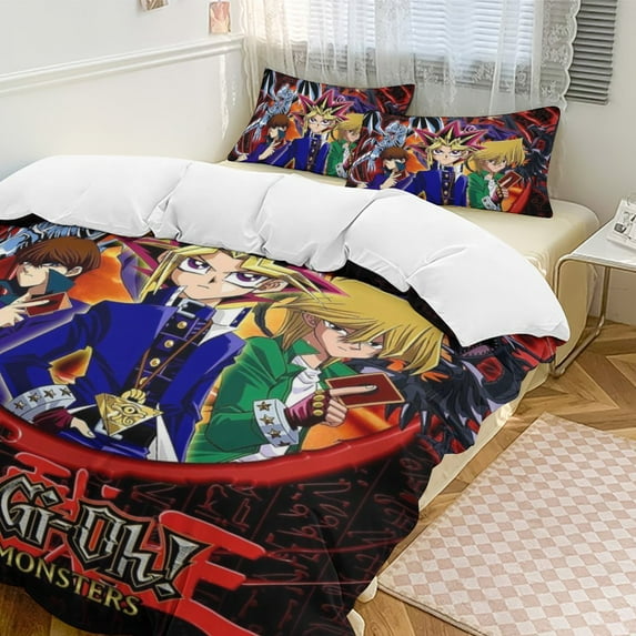 Yu-Gi-Oh 3-Piece Bedding Set Warm And Comfortable Soft Duvet Cover Bed Set with 1 Duvet Cover And 2 Pillowcases for Boys Girls Kids Adult Bedroom All Season