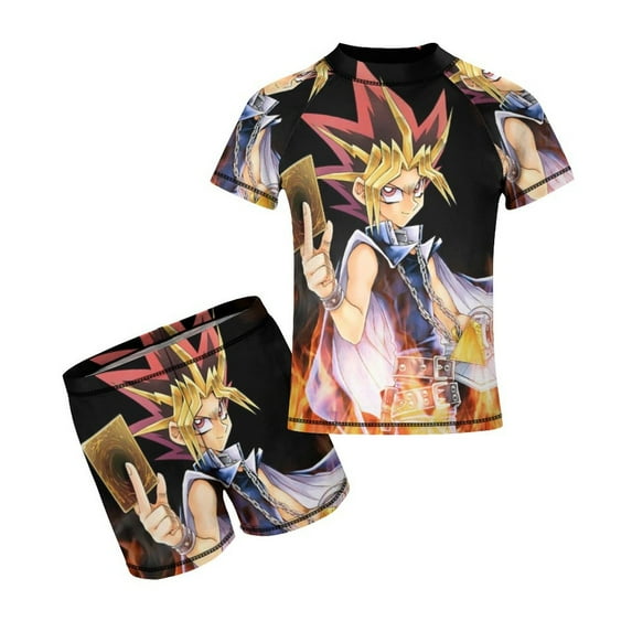 Yu-Gi-Oh Boys 2-Piece Swimsuit Set, Short Sleeve Rash Guard & Swim Trunks