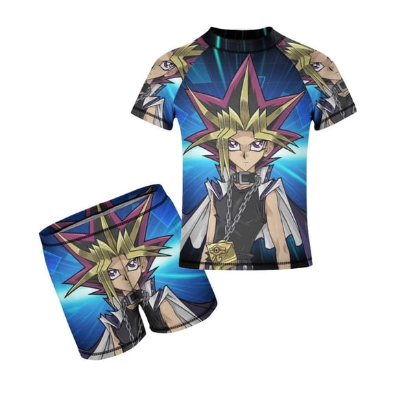 Yu-Gi-Oh Boys 2-Piece Swimsuit Set, Short Sleeve Rash Guard & Swim Trunks