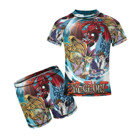 Yu-Gi-Oh Boys 2-Piece Swimsuit Set, Short Sleeve Rash Guard & Swim Trunks