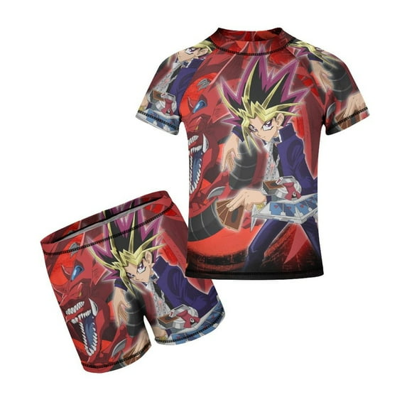 Yu-Gi-Oh Boys 2-Piece Swimsuit Set, Short Sleeve Rash Guard & Swim Trunks