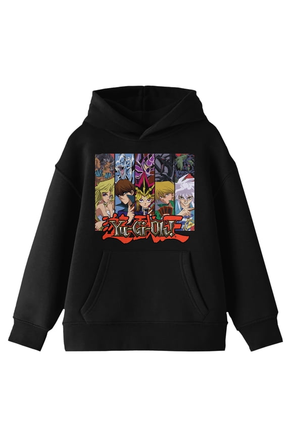 Yu-Gi-Oh Character Group With Main Monsters Long Sleeve Youth Black Hooded Sweatshirt-Medium
