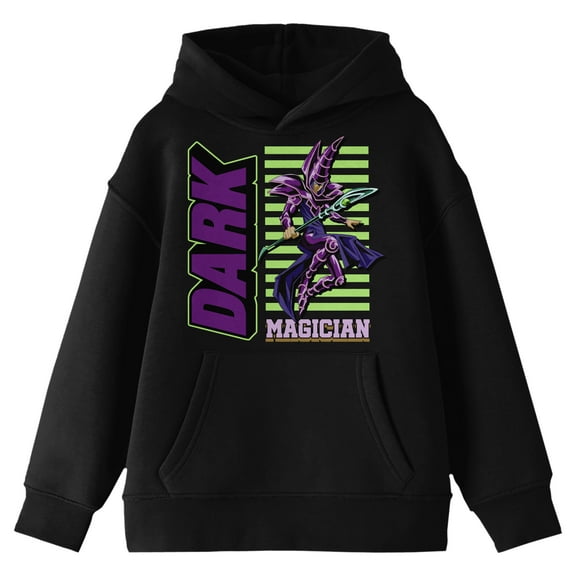 Yu-Gi-Oh Dark Magician Puff Print Long Sleeve Youth Black Hooded Sweatshirt-Medium