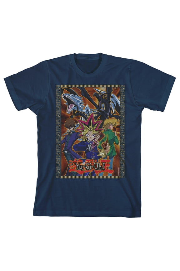 Yu-Gi-Oh Main Characters Youth Navy Blue Graphic Tee-S