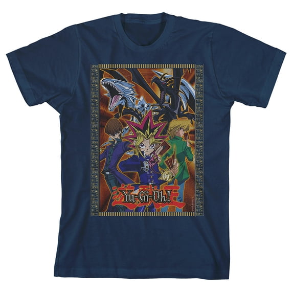 Yu-Gi-Oh Main Characters Youth Navy Blue Graphic Tee-XS