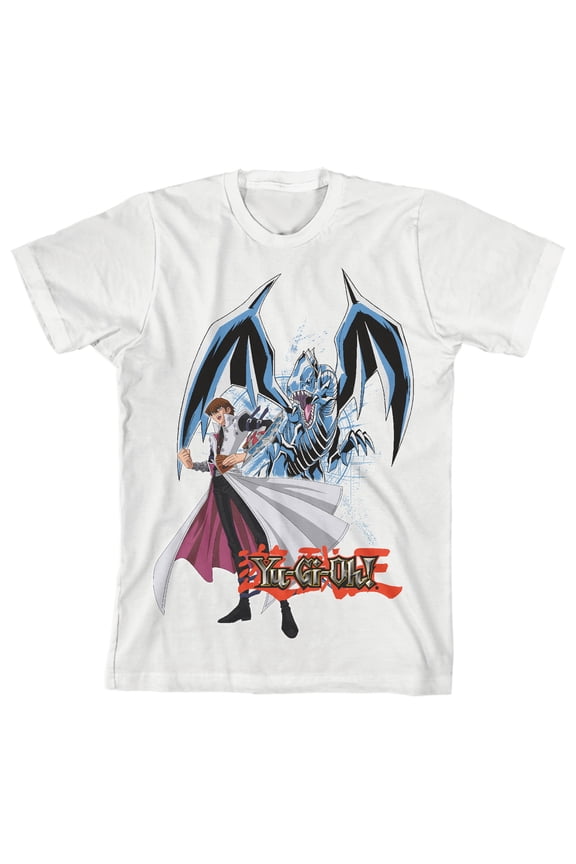 Yu-Gi-Oh! Seto Kaiba and Blue Eyes White Dragon Youth White Short Sleeve Crew Neck Tee-Small