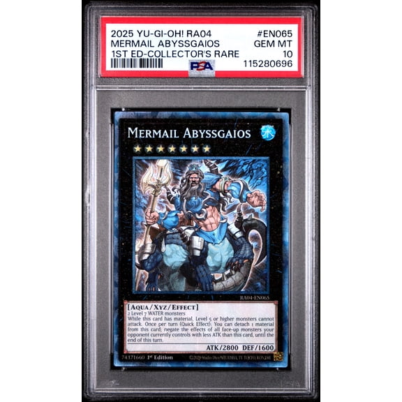 Yu Gi Oh! TCG, PSA Graded 10 GEM MINT, Mermail Abyssgaios 1St Ed Collector'S Rare #EN065, Ra04 Quarter Century Stampede, Fully Encapsulated Bundle with Compatible Yu Gi Oh! Hard Sealed Case