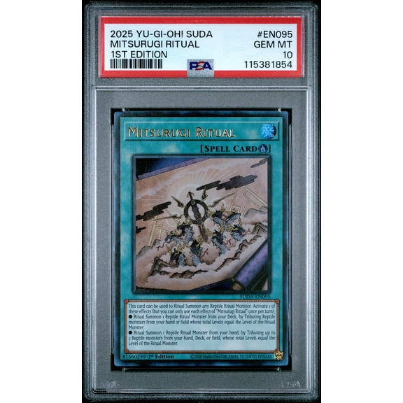 Yu Gi Oh! TCG, PSA Graded 10 GEM MINT, Mitsurugi Ritual 1St Edition #EN095, Suda Supreme Darkness, Fully Encapsulated Bundle with Compatible Yu Gi Oh! Hard Sealed Case