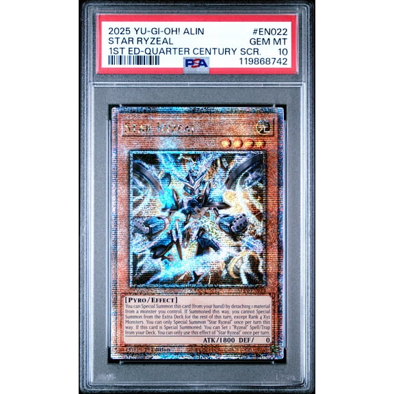 Yu Gi Oh! TCG, PSA Graded 10 GEM MINT, Star Ryzeal 1St Ed Quarter Century Scr. #EN022, Alin Alliance Insight, Fully Encapsulated Bundle with Compatible Yu Gi Oh! Hard Sealed Case