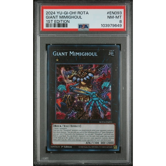 Yu Gi Oh! TCG, PSA Graded 8 NM MT, Giant Mimighoul 1St Edition #EN093, Rota Rage Of The Abyss, Fully Encapsulated Bundle with Compatible Yu Gi Oh! Hard Sealed Case