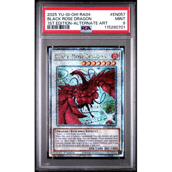 Yu Gi Oh! TCG, PSA Graded 9 MINT, Black Rose Dragon 1St Edition Alternate Art #EN057, Ra04 Quarter Century Stampede, Fully Encapsulated Bundle with Compatible Yu Gi Oh! Hard Sealed Case