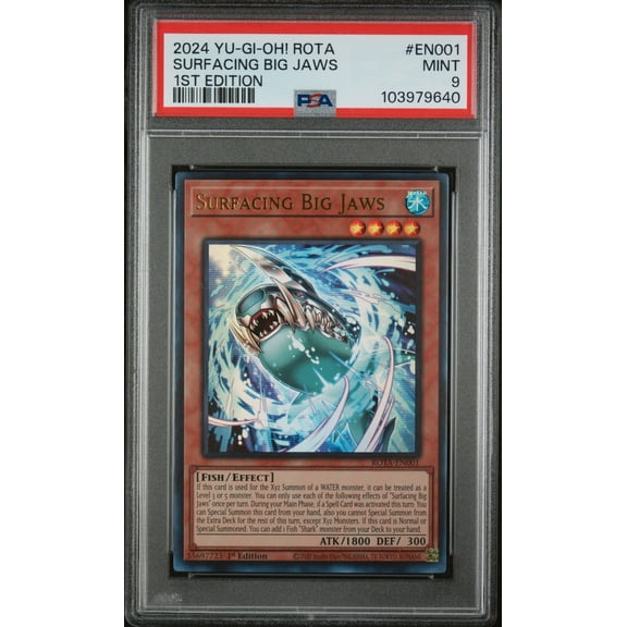 Yu Gi Oh! TCG, PSA Graded 9 MINT, Surfacing Big Jaws 1St Edition #EN001, Rota Rage Of The Abyss, Fully Encapsulated Bundle with Compatible Yu Gi Oh! Hard Sealed Case
