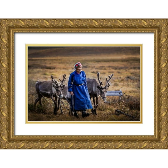 Yu Wu, Irene 14x11 Gold Ornate Wood Framed with Double Matting Museum Art Print Titled - Homecoming By Sunset