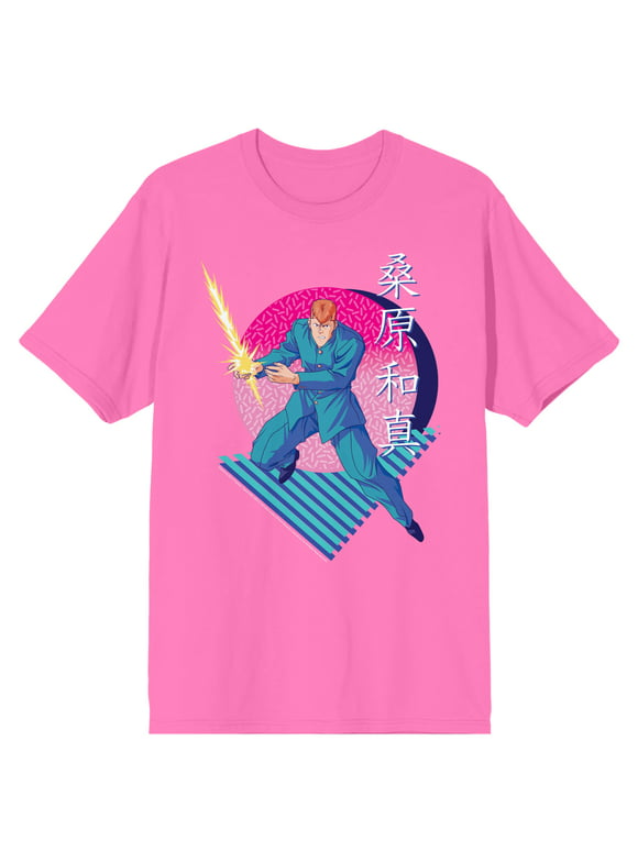 Yu Yu Hakusho Anime Men's Kazuma Kuwabara Character Pink Graphic T-Shirt-X-Large