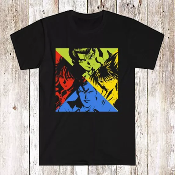 Yu Yu Hakusho Ghost Files Retro Cartoon Series Men's Black T-Shirt Size S-5XL