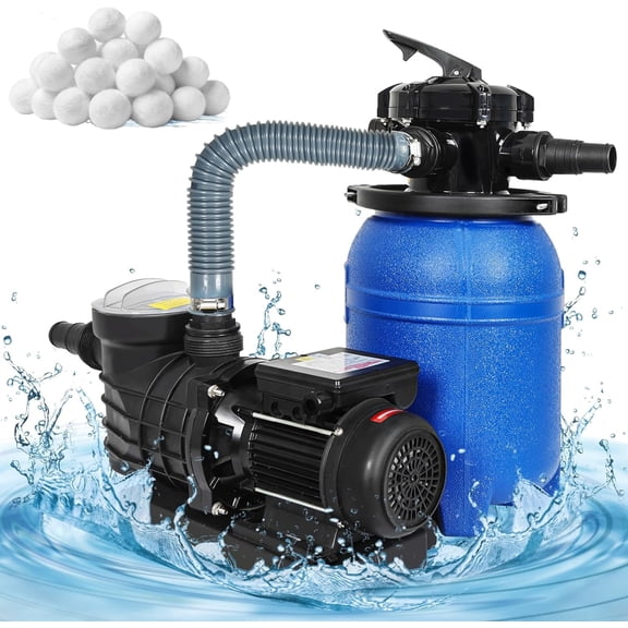 Yu Yusing 0.35HP 10in Sand Filter Pump for Above Ground Pool with 400g Cotton Balls, 2641GPH Pump System for Pools Up to 11835 GAL, 250W Sand Filter with 6-Way Multi-Port Valve