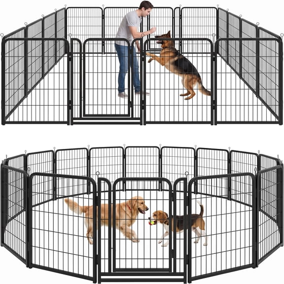 Yu Yusing Dog Fences Outdoor with Gate Extra Wide, 40" Height 16 Panels for Medium and Large Dogs, Snowy Black