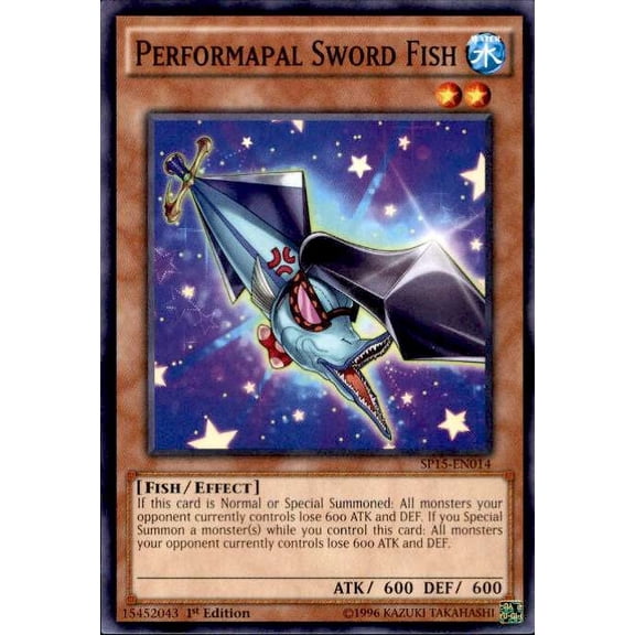 YuGiOh 2015 Star Pack ARC-V Shatterfoil Rare Performapal Sword Fish SP15-EN014