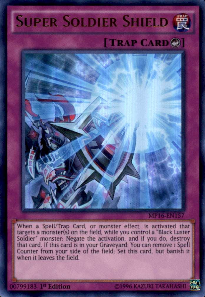 shield card yugioh 2016 Mega-Tin Mega Pack Ultra Rare Super Soldier MP16-EN157 Counter Trap Rarity Dragon of Illumination, Sanctuary's Shield