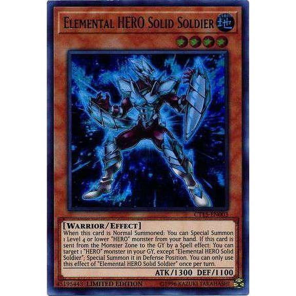 YuGiOh 2018 Mega-Tin Mega Pack Ultra Rare Elemental HERO Solid Soldier CT15-EN003