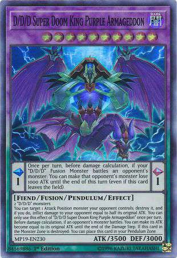 YuGiOh 2019 Gold Sarcophagus Tin Mega Pack Super Rare D/D/D Super Doom King  Purple Armageddon MP19-EN230 - Walmart.com