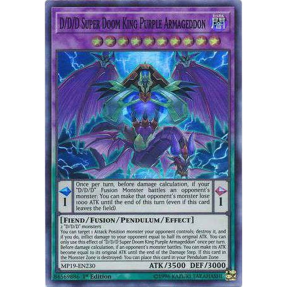 YuGiOh 2019 Gold Sarcophagus Tin Mega Pack Super Rare D/D/D Super Doom King Purple Armageddon MP19-EN230