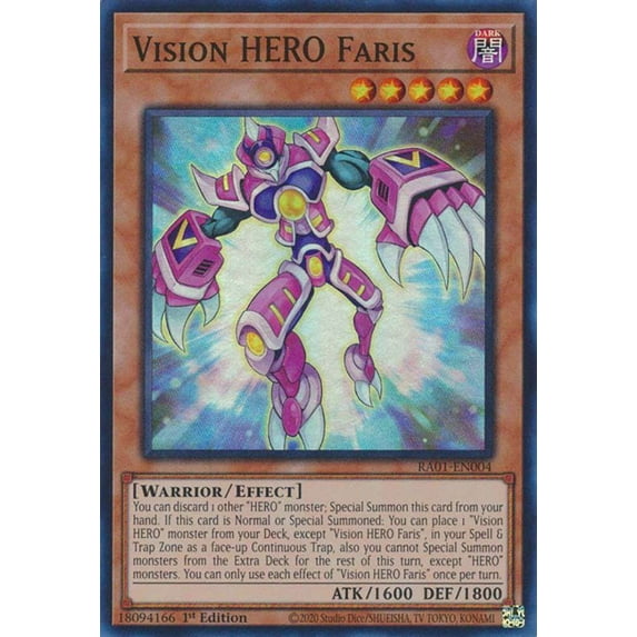 YuGiOh 25th Anniversary Rarity Collection Platinum Secret Rare Vision HERO Faris RA01-EN004