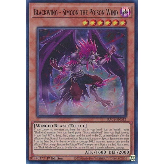 YuGiOh 25th Anniversary Rarity Collection Secret Rare Blackwing - Simoon the Poison Wind RA01-EN012