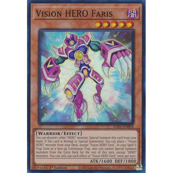 YuGiOh 25th Anniversary Rarity Collection Secret Rare Vision HERO Faris RA01-EN004
